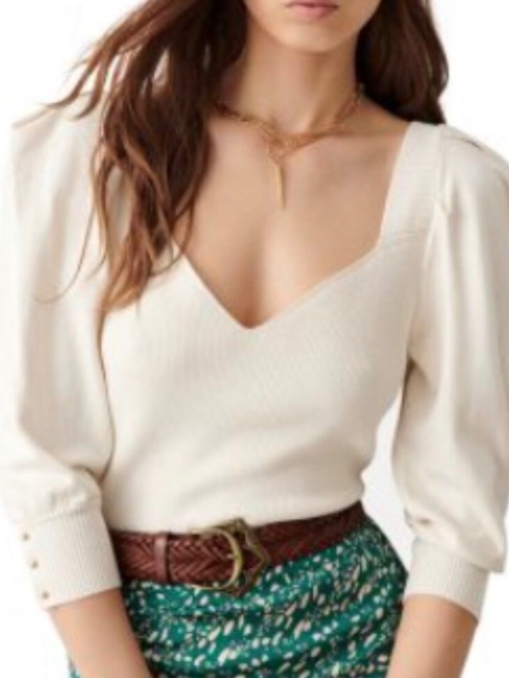 Ba&sh Tunis Cream Sweetheart Neck Sweater EUC